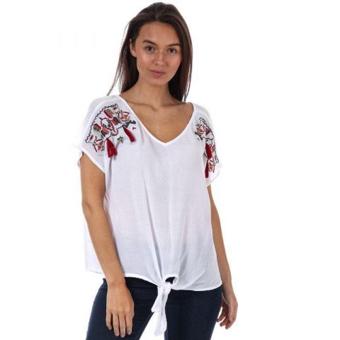 Brave Soul Womens Embroidered Oversized T-Shirt Cream