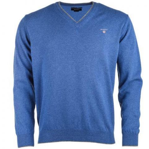 Gant Mens V-Neck Lambswool Sweater Indigo