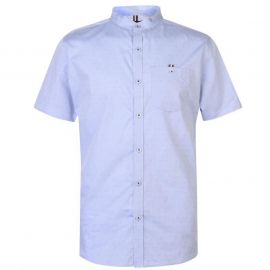 Kangol Short Sleeve Grandad Collar Shirt Mens Blue