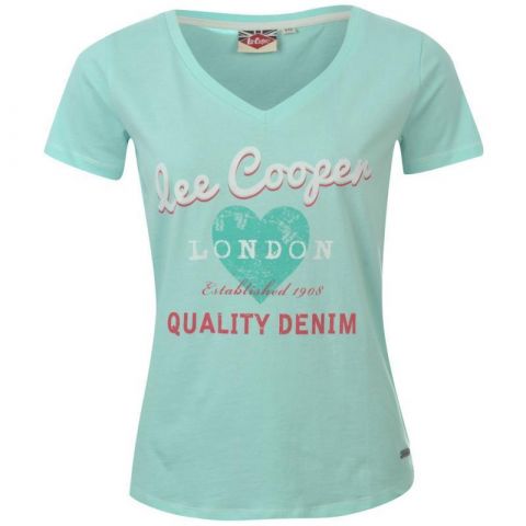 Lee Cooper Flock V Neck T Shirt Ladies Aqua
