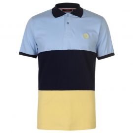 Pierre Cardin Large Block Polo Shirt Mens Sky/Navy/Yellow