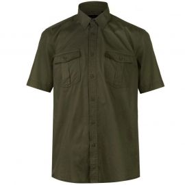 Pierre Cardin Military Short Sleeve Shirt Mens Khaki