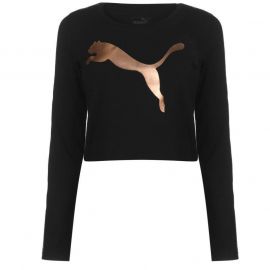 Puma Long Sleeve Crop T Shirt Ladies Black/RoseGold