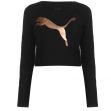 Puma Long Sleeve Crop T Shirt Ladies Black/RoseGold