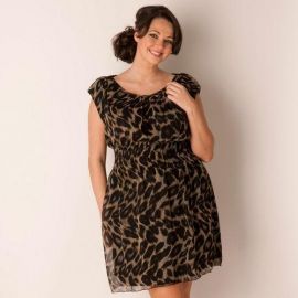 Šaty Ax Paris Curve Womens Elasticated Waist Animal Chiffon Dress Brown