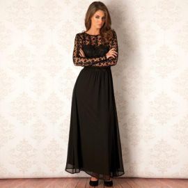 Šaty Clubl Womens Crochet Long Sleeve Maxi Dress Black